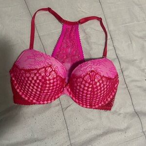 PINK Victoria's Secret Red and Pink Lace Bra